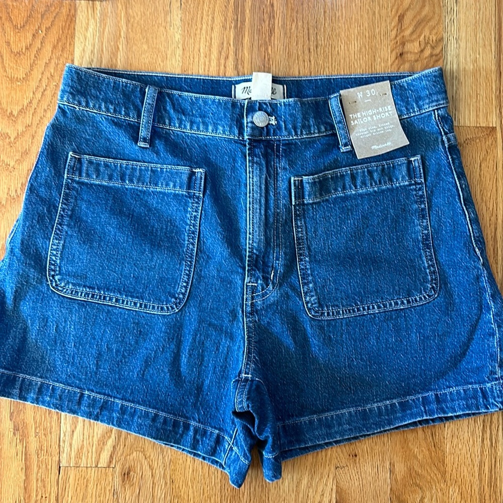 NWT Madewell Emmett The High Rise Sailor Shorts in Woodston Wash Size 30